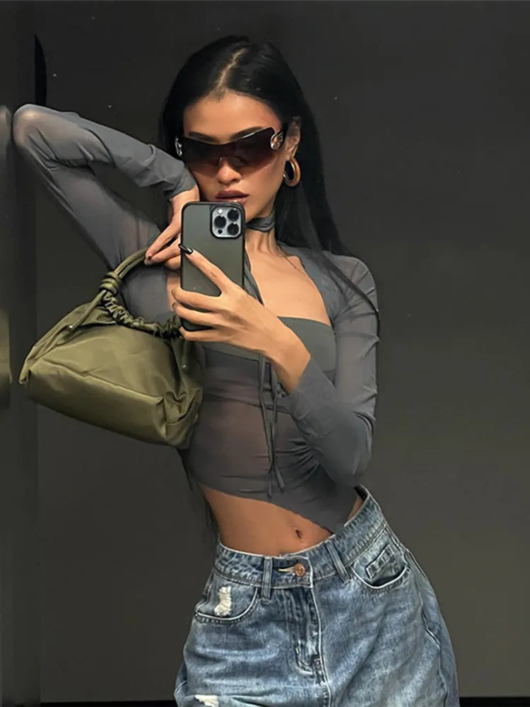 Mesh Shirt with Asymmetric Cut - Nyx