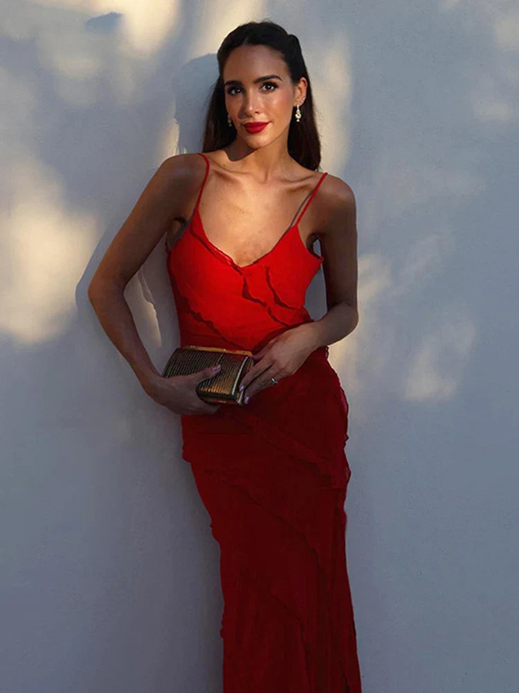 Elegant Maxi Dress with Flounce Decoration - Olga