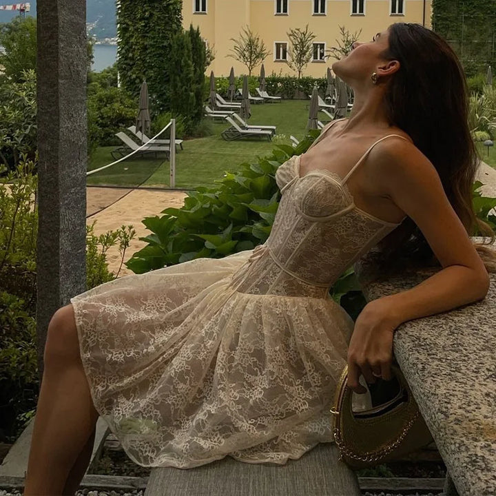 Mini Lace A-Line Dress with Corset Design - Milan