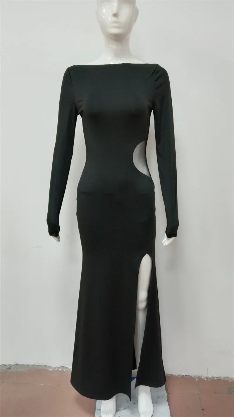 Maxi dress with slit and mesh design - ALONA