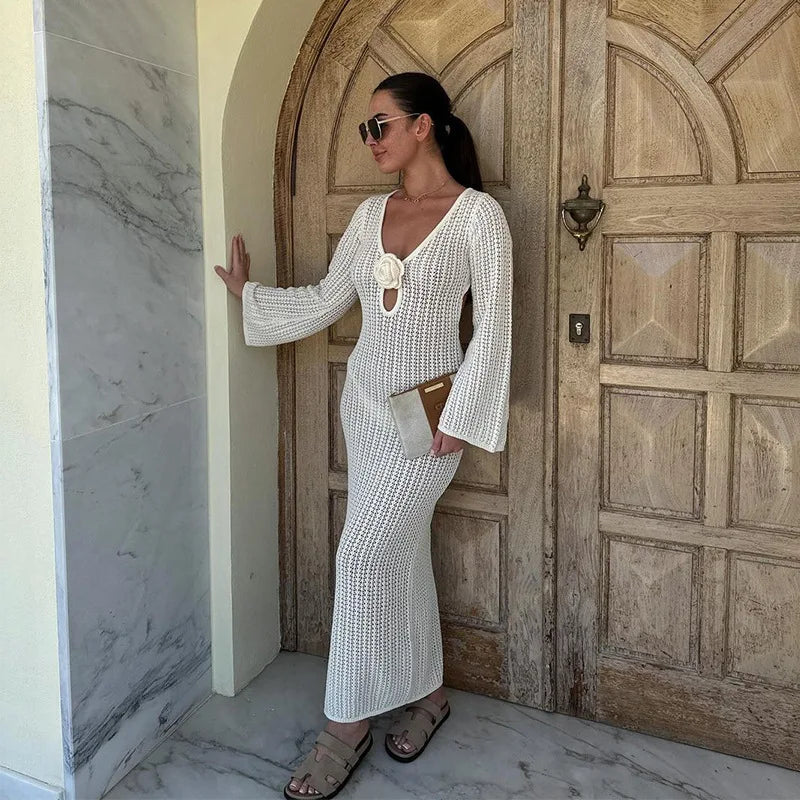Mesh Maxi Dress with Flower Decoration - Thalia