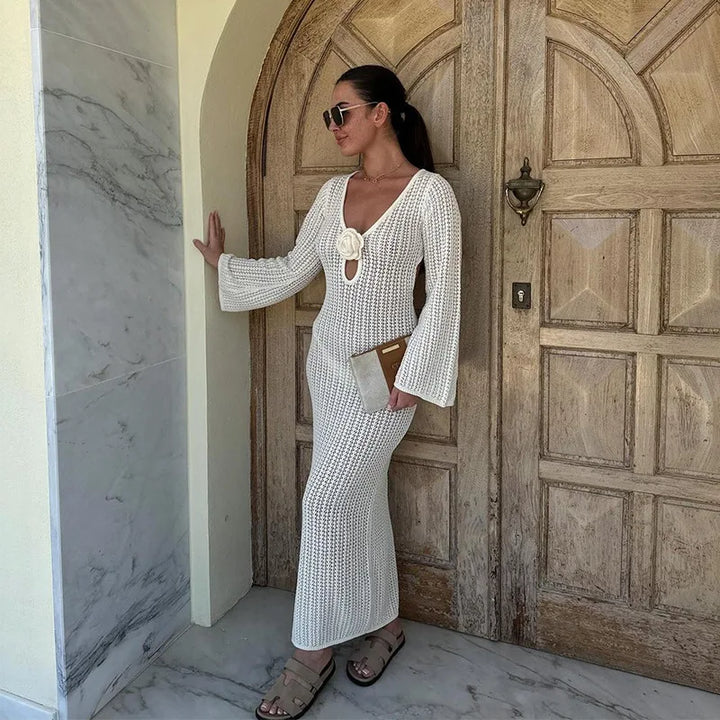 Mesh Maxi Dress with Flower Decoration - Thalia