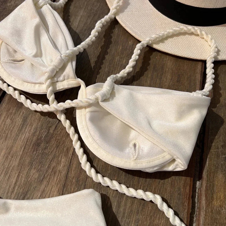 Bikini with Braided Strap Design and High-Waist Bottom - Emma