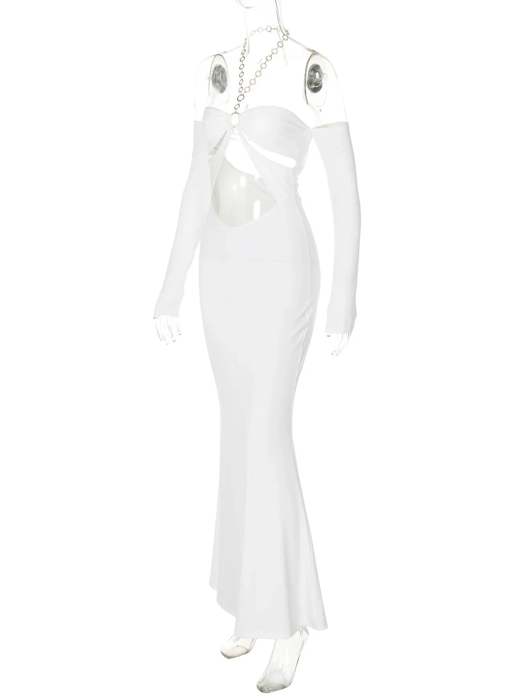 Maxi Dress with Collar, Cutouts, Gold Hoops, and Off-Shoulder Design - Alma