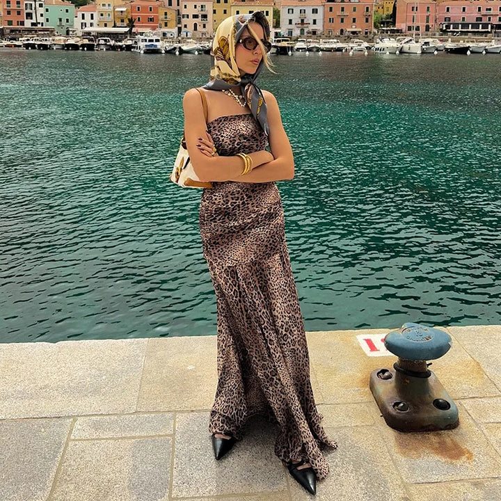 Strapless leopard print maxi dress - Frida