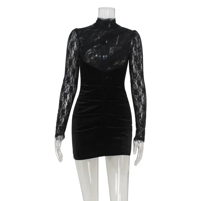 Velvet Golf Mini Dress with Lace Detail - Alaia