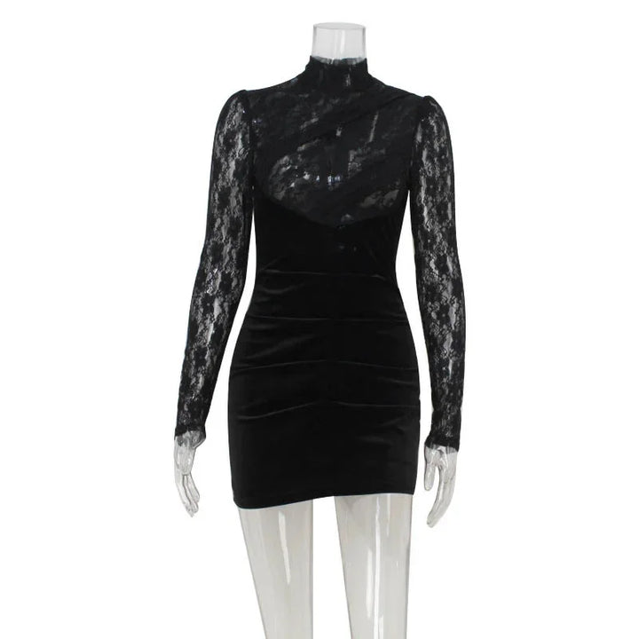 Velvet Golf Mini Dress with Lace Detail - Alaia