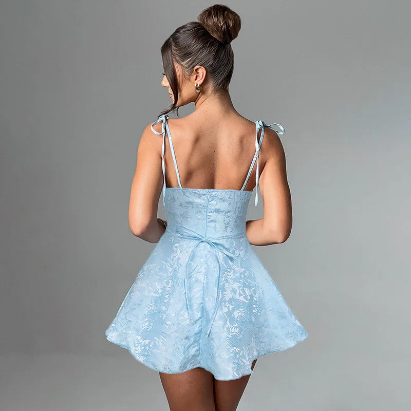 A-line mini dress with tie straps and floral embroidery detail - Marisol