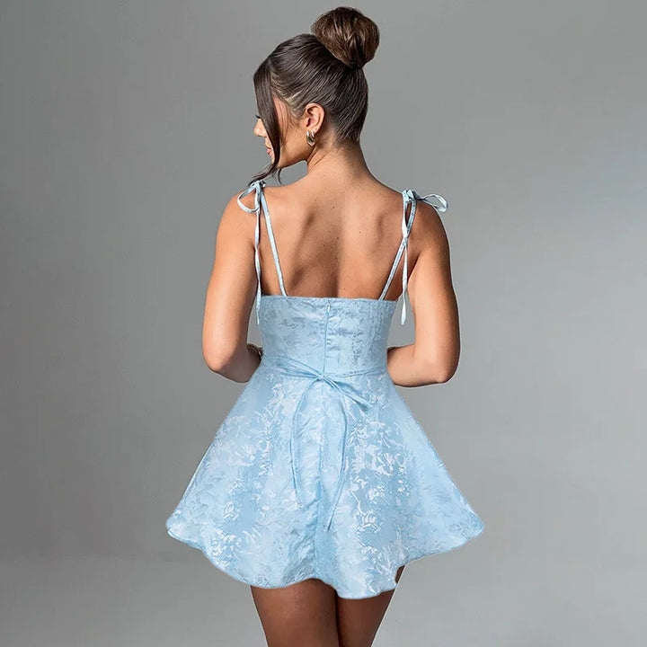 A-line mini dress with tie straps and floral embroidery detail - Marisol