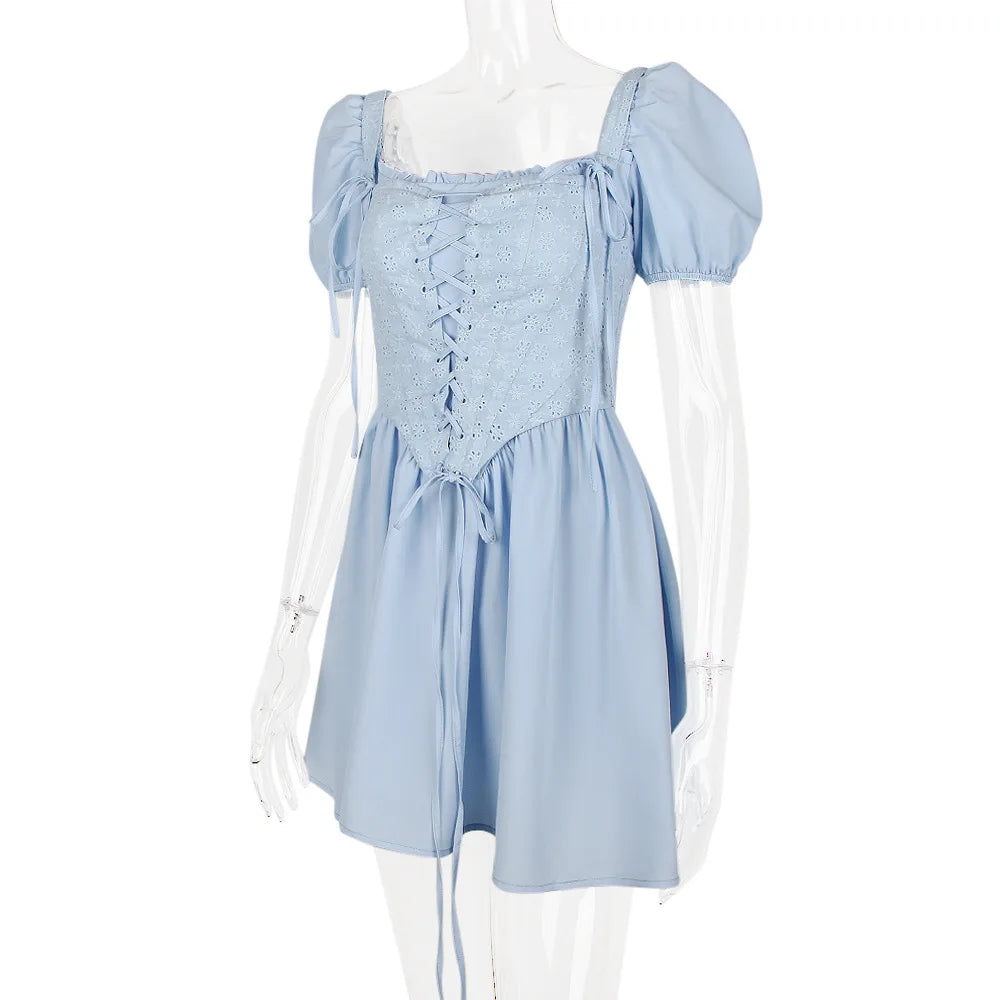 Country-style mini dress with corset design - Techelet
