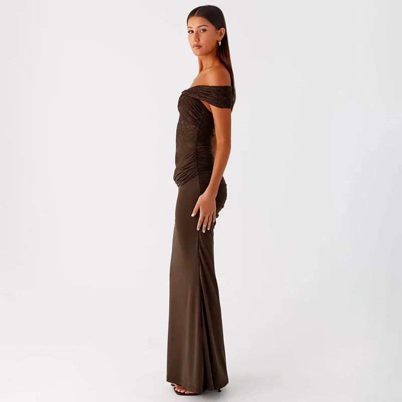 Maxi off-shoulder dress with lace design - LINI