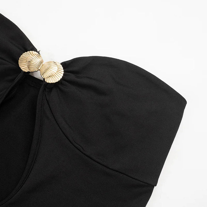 Strapless Mini Dress with Gold Shell Decoration - Shonit
