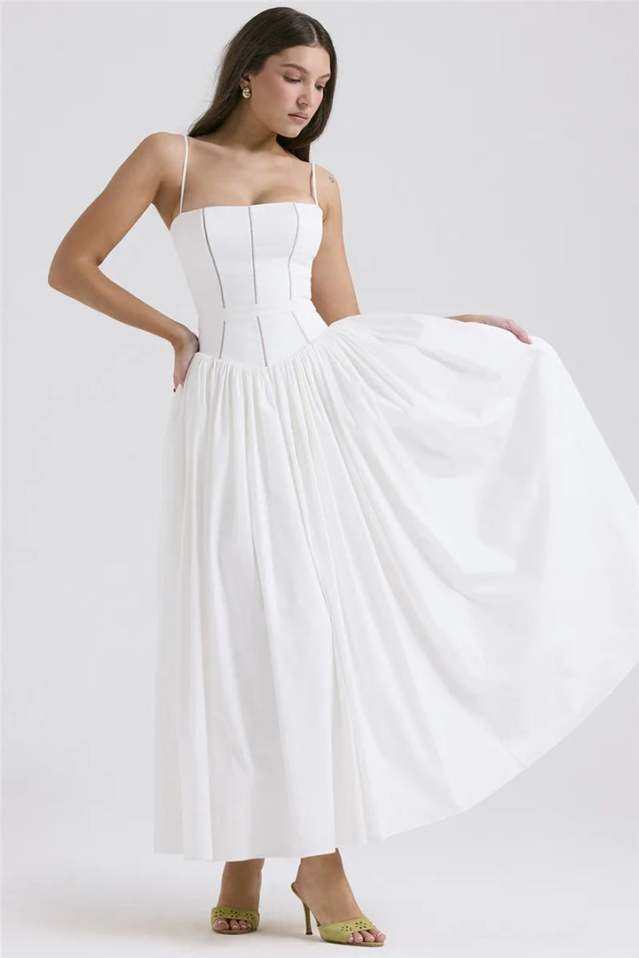 Country Style Maxi Dress with A-Line and Spaghetti Straps - Joelle