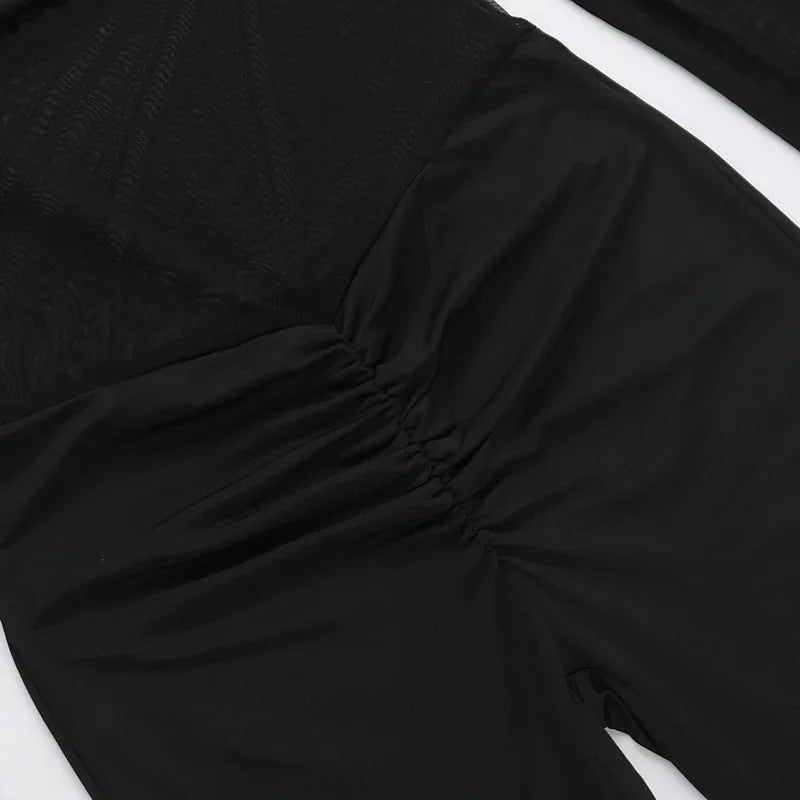 Shaping fabric jumpsuit with mesh design and off-shoulder pedal pants - Maya Lee