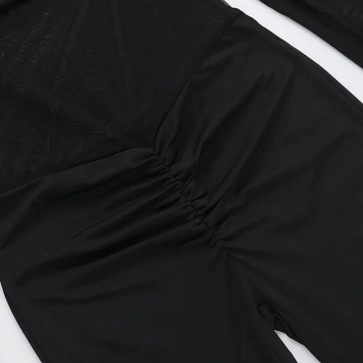Shaping fabric jumpsuit with mesh design and off-shoulder pedal pants - Maya Lee