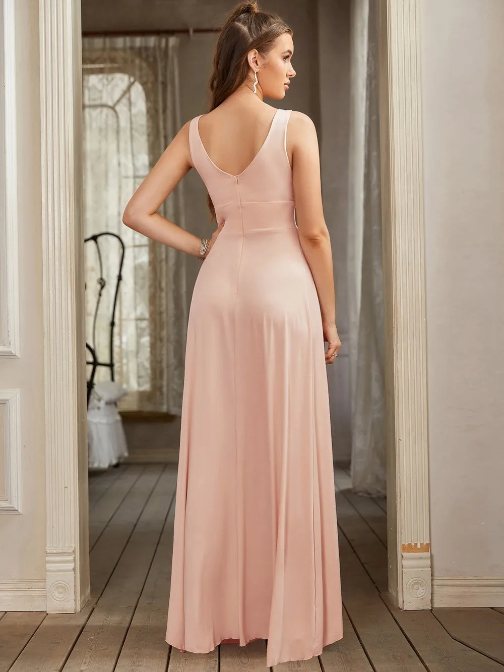 Elegant Maxi Dress with Slit, V-Neck, and Open Back - Noya Lee