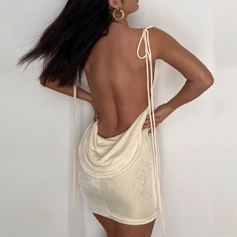 שמלת מיני סרוגה קשירה בכתפיות - אגם