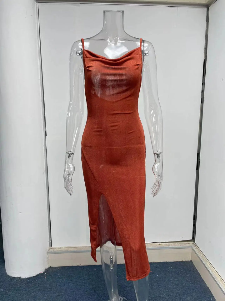Summer midi knitted dress with slit decoration - Smile