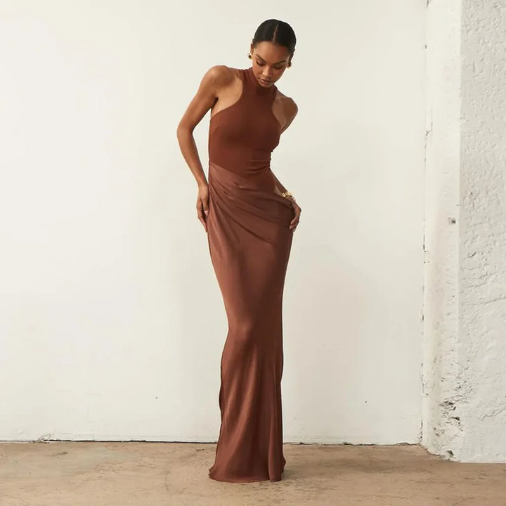Maxi Dress with Fitted Bodysuit and Satin Skirt - Maris