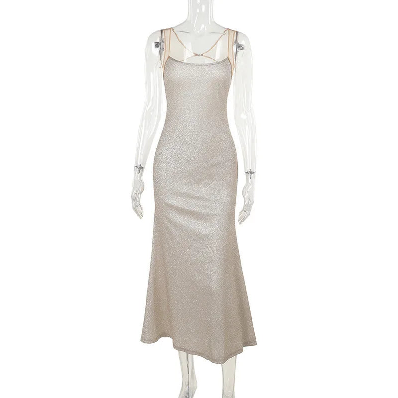 Sequin maxi dress with open back - SPARKLE