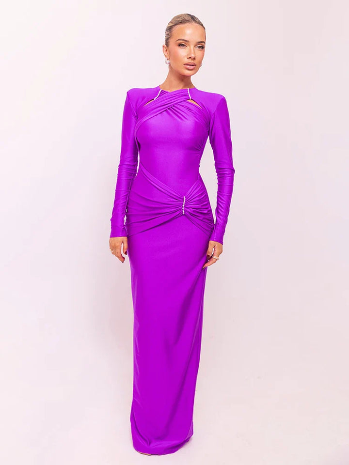 Shaping Fabric Maxi Dress with Ruched Decoration and Rhinestone Buckles - Sadie