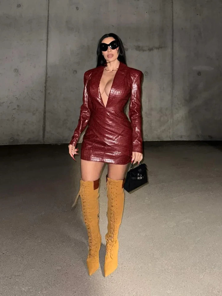 Faux Leather Mini Dress with Studded Design - Genevieve