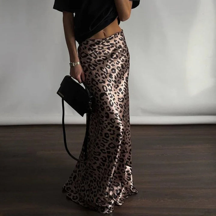 Leopard print satin maxi skirt - TAY