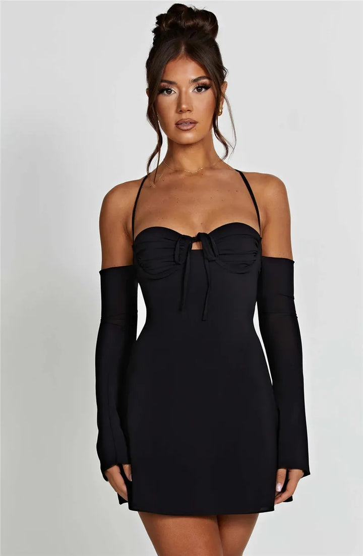 Off-Shoulder Mini Dress with Chest Tie Detail - Romy