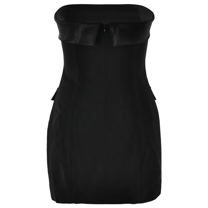Strapless Mini Dress with Button and Faux Pocket Detail - Bonnie