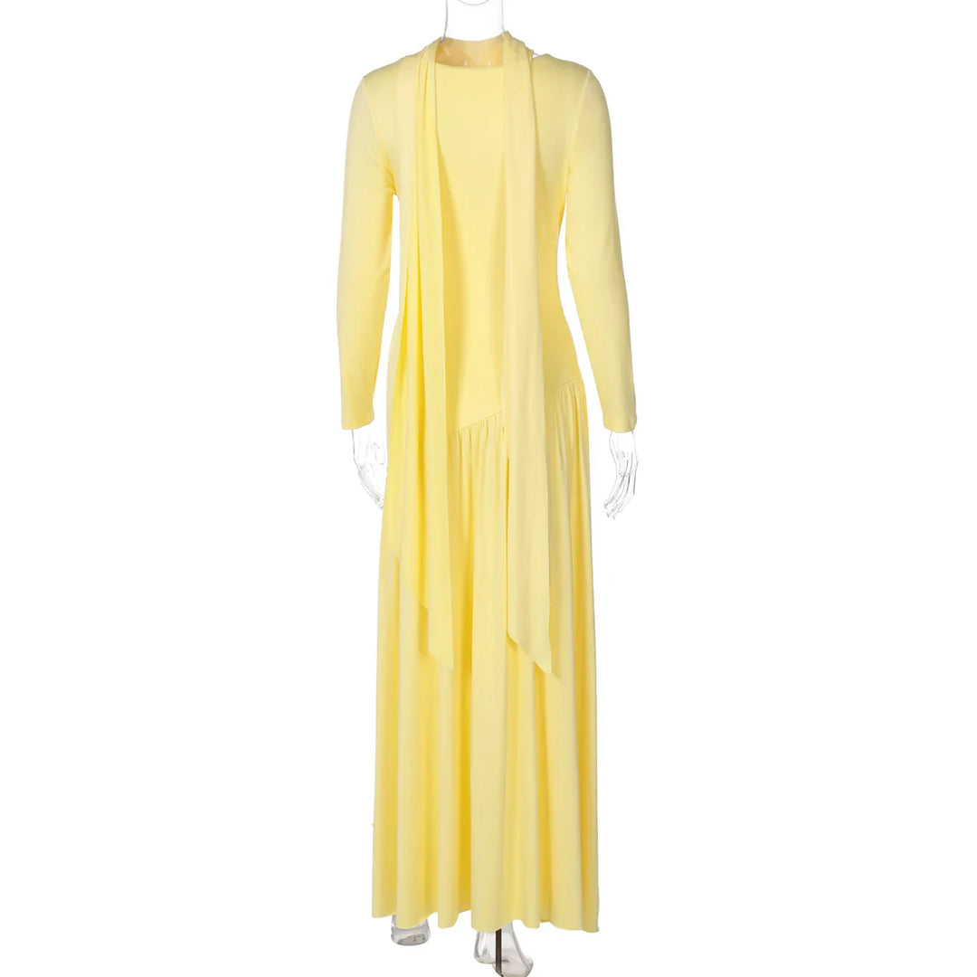 Elegant Maxi Dress with Slit and Scarf Decoration - RONA LI