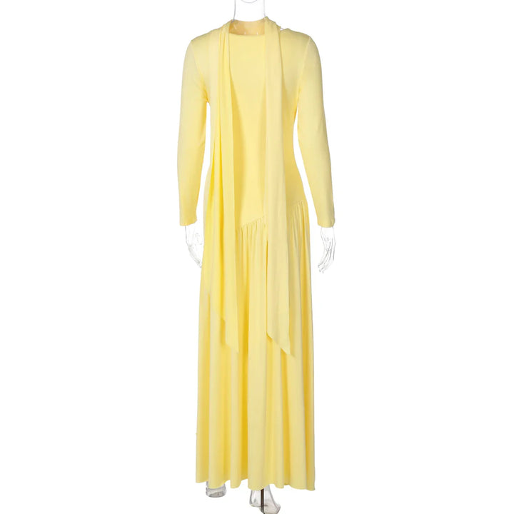 Elegant Maxi Dress with Slit and Scarf Decoration - RONA LI