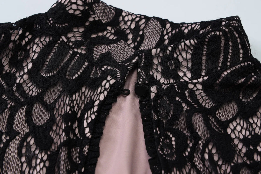 Lace mini dress with turtleneck collar and button decoration - Kimora
