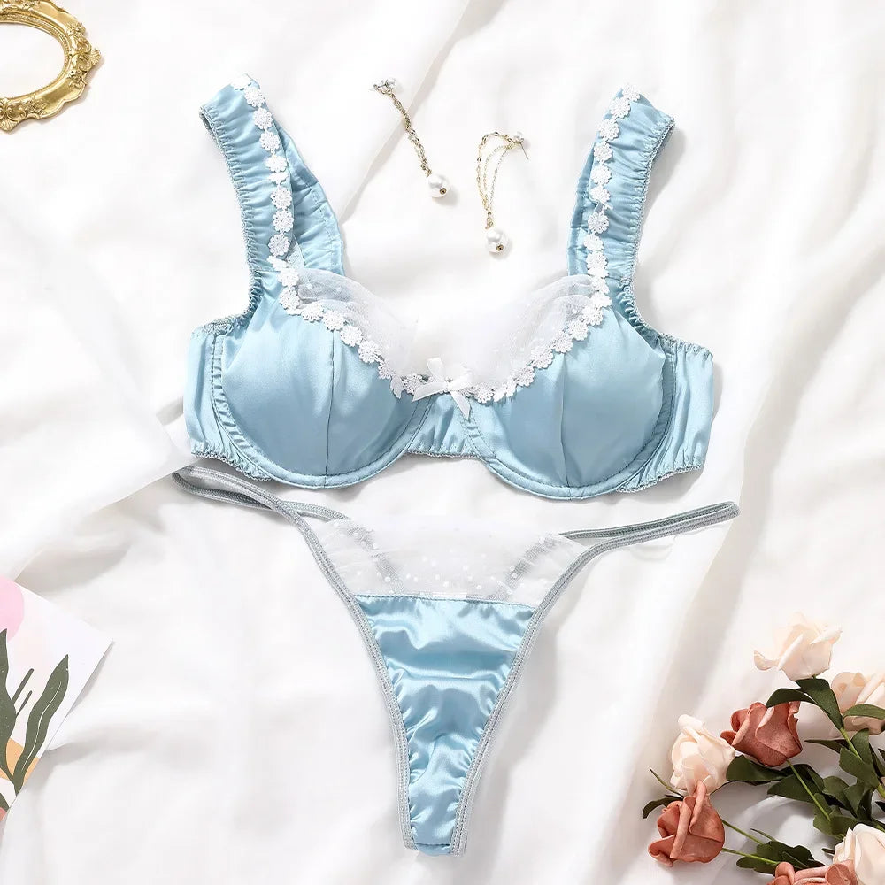 Satin Lingerie Set with Lace Detail - Adaline