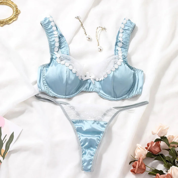 Satin Lingerie Set with Lace Detail - Adaline