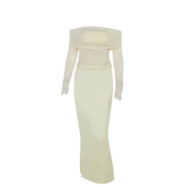 Two-piece set: maxi skirt and off-shoulder mesh top - Blina