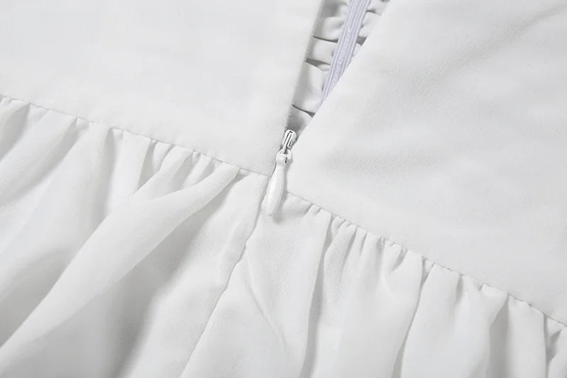 White mini dress in A-line cut with rustic design - AYLIN