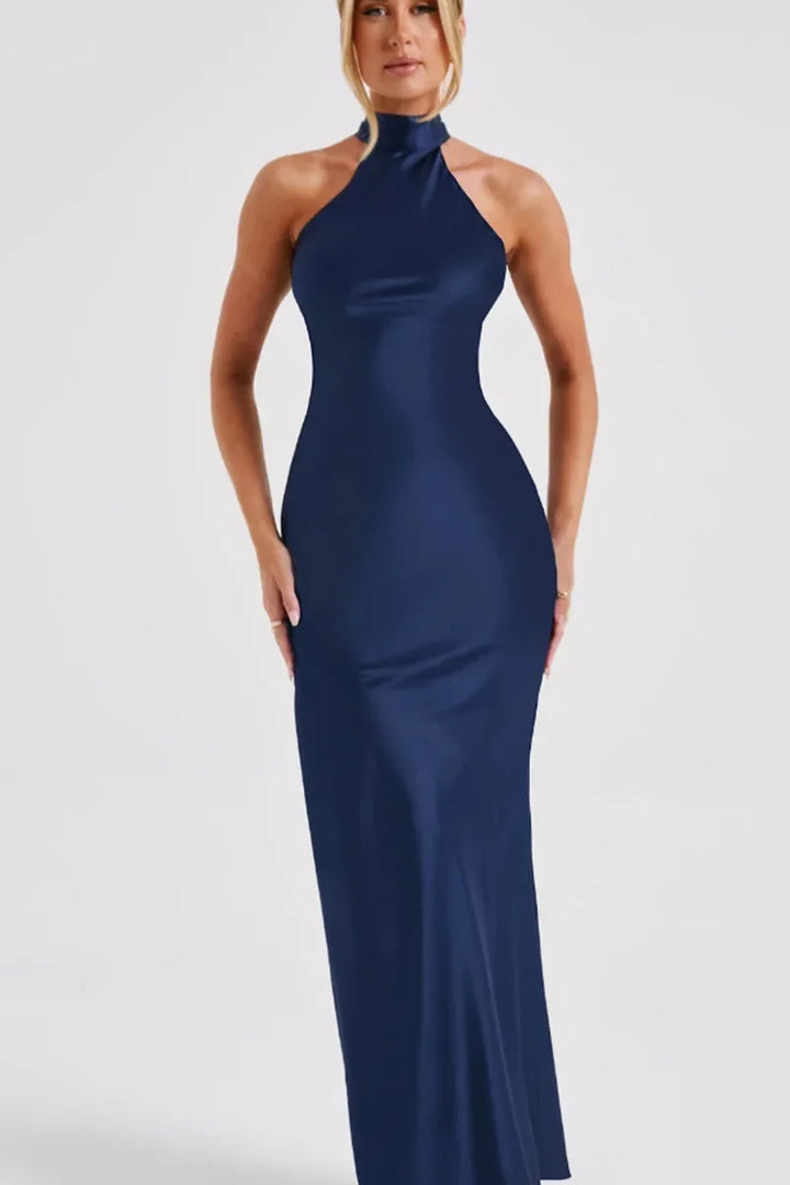Maxi Satin Collar Dress with Slit Detail - Amari