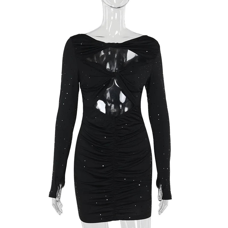 Ruching Mini Dress with Glitter Dot Decoration and Cutouts - Alexa