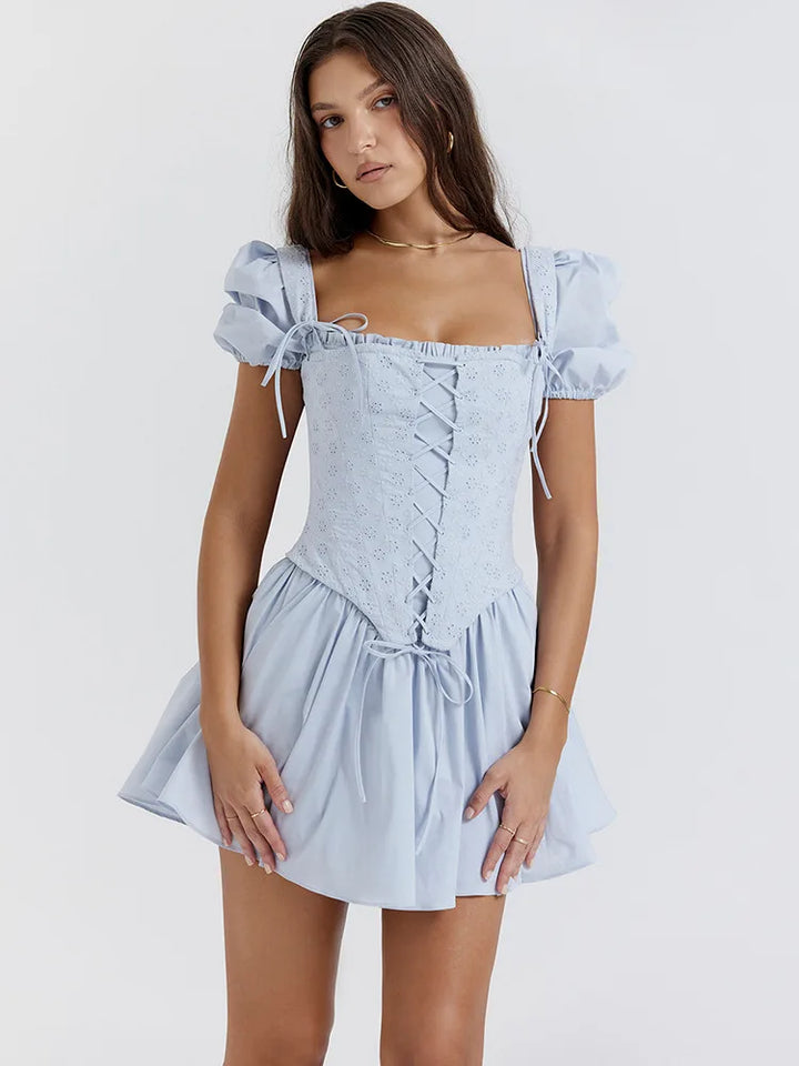 Country-style mini dress with corset design - Techelet
