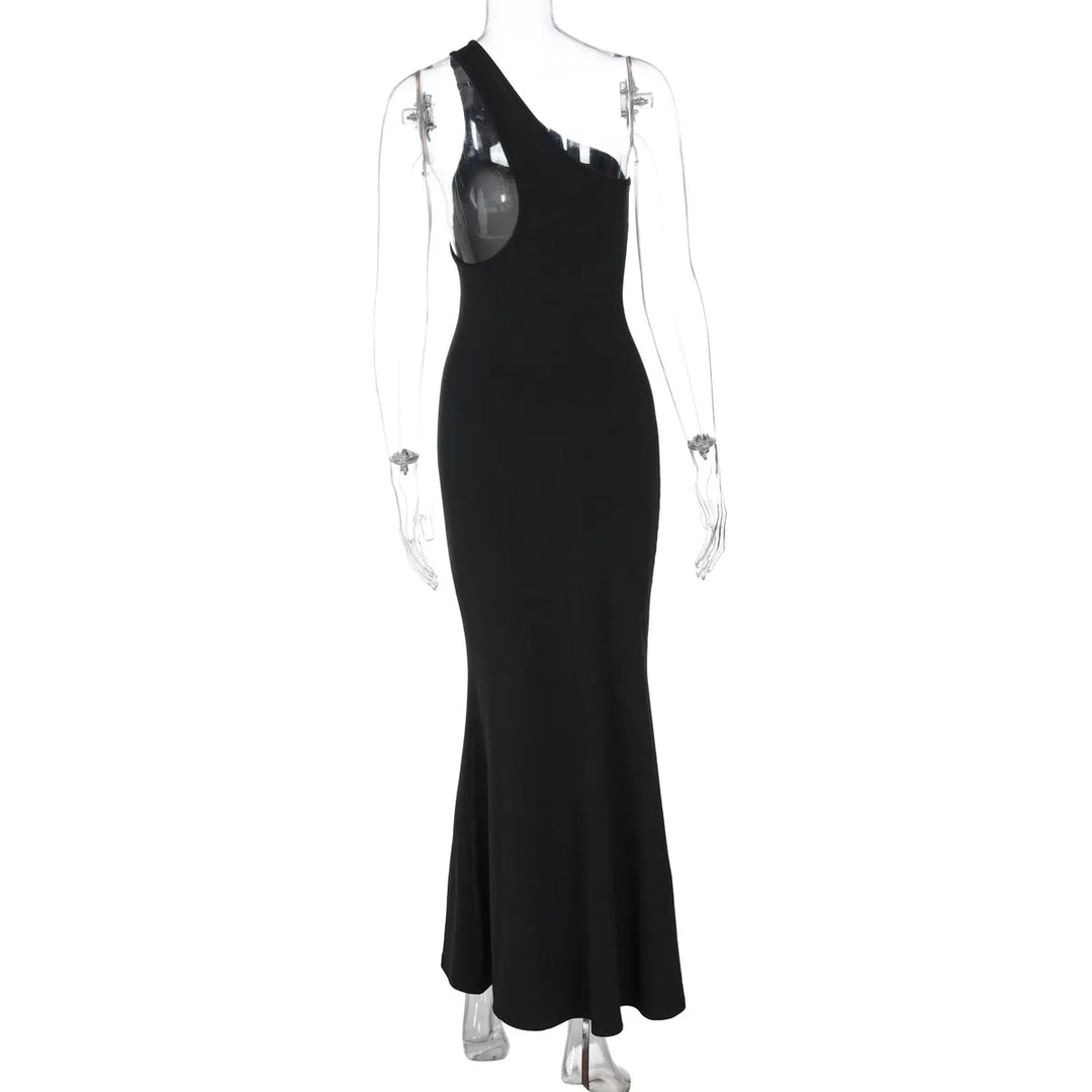 Elegant one-shoulder maxi dress with open back - Alexis