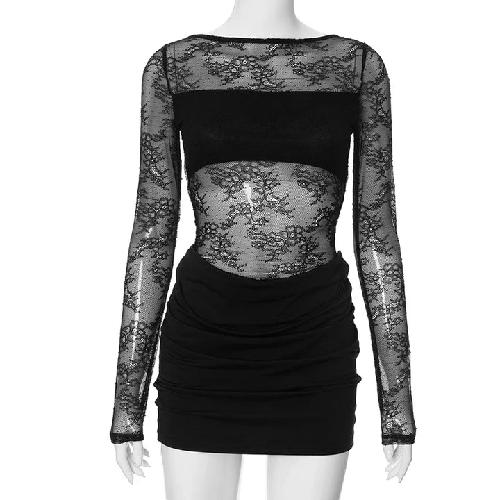 Mini lace dress with open back and pleated design - Tevel Or