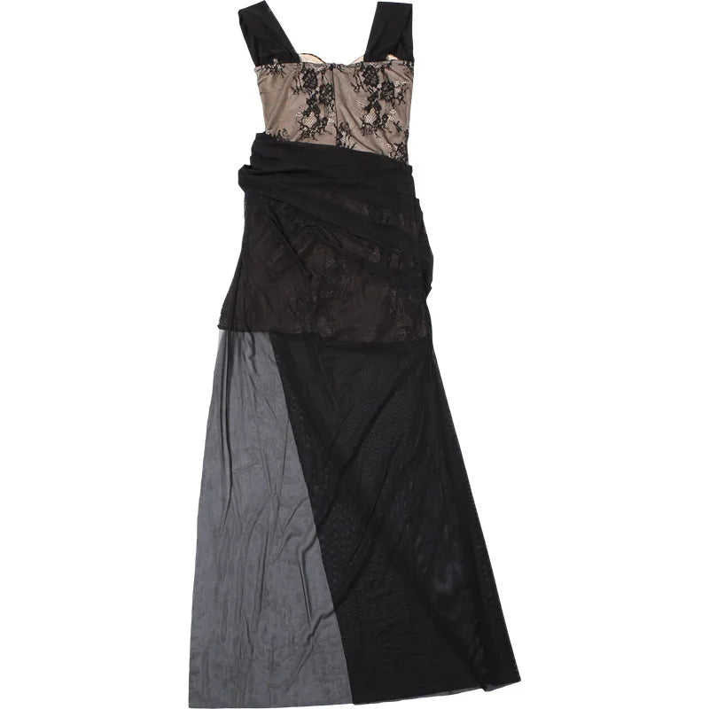 Maxi Lace Dress with Chiffon Detail and Off-Shoulder - Elouise