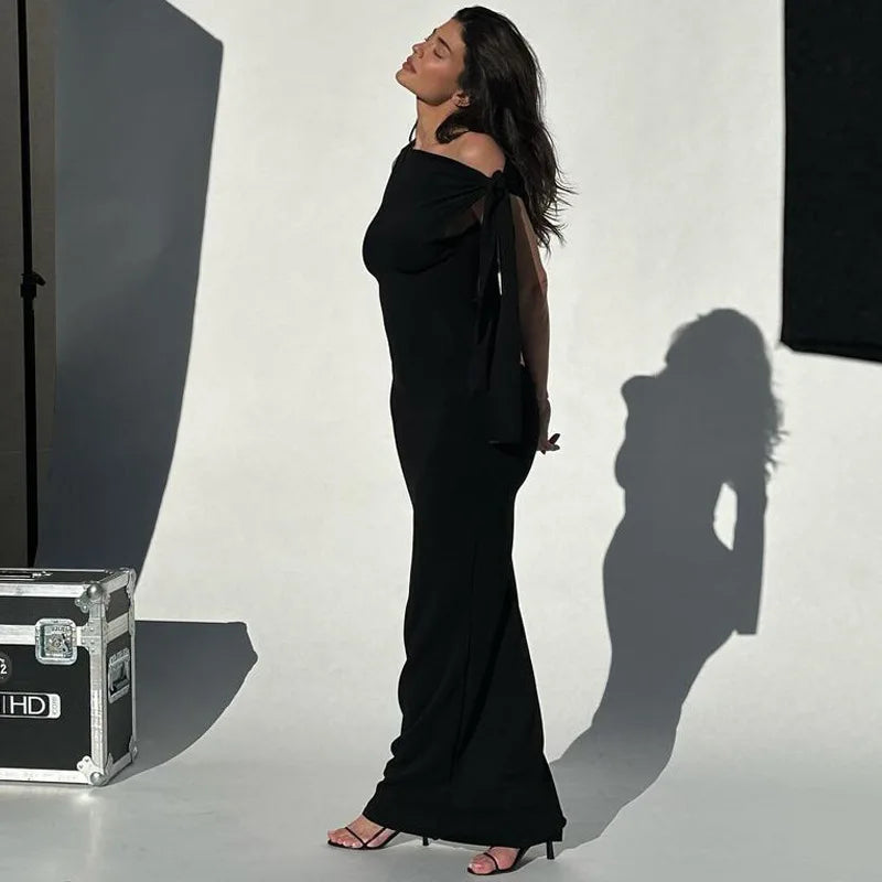 Elegant Maxi Dress with Shoulder Tie - Yolanda