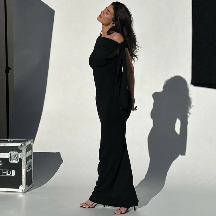 Elegant Maxi Dress with Shoulder Tie - Yolanda