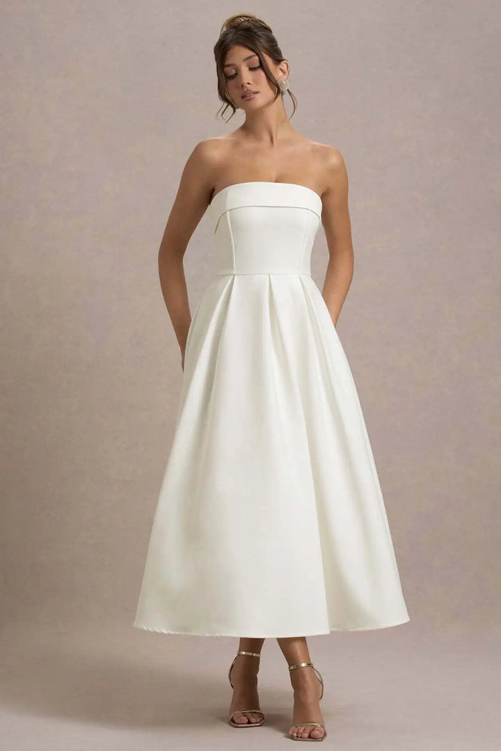 Elegant strapless midi dress - Sandra