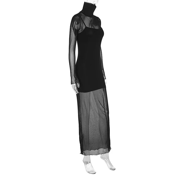 Mesh Maxi Dress with Turtleneck Underskirt - Isabella