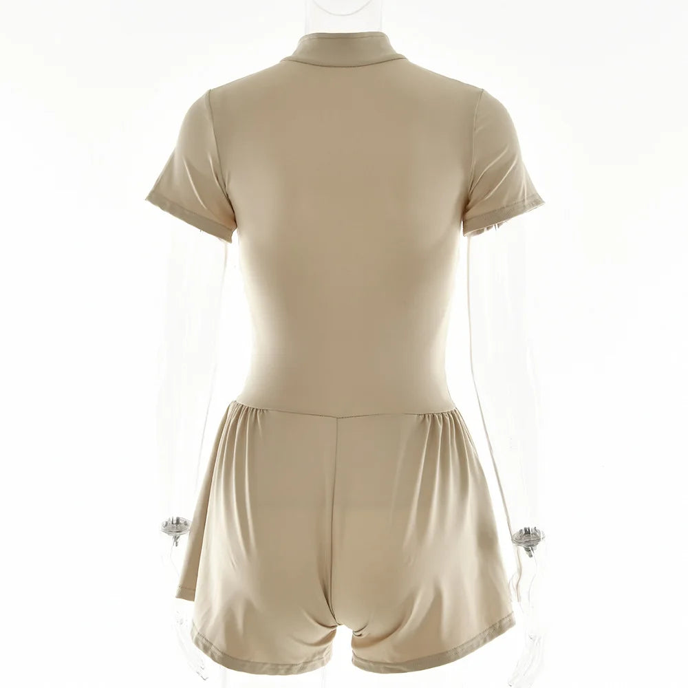 Short Sporty Jumpsuit with Corset Cut and Front Zipper Closure - Averie