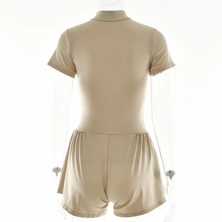 Short Sporty Jumpsuit with Corset Cut and Front Zipper Closure - Averie