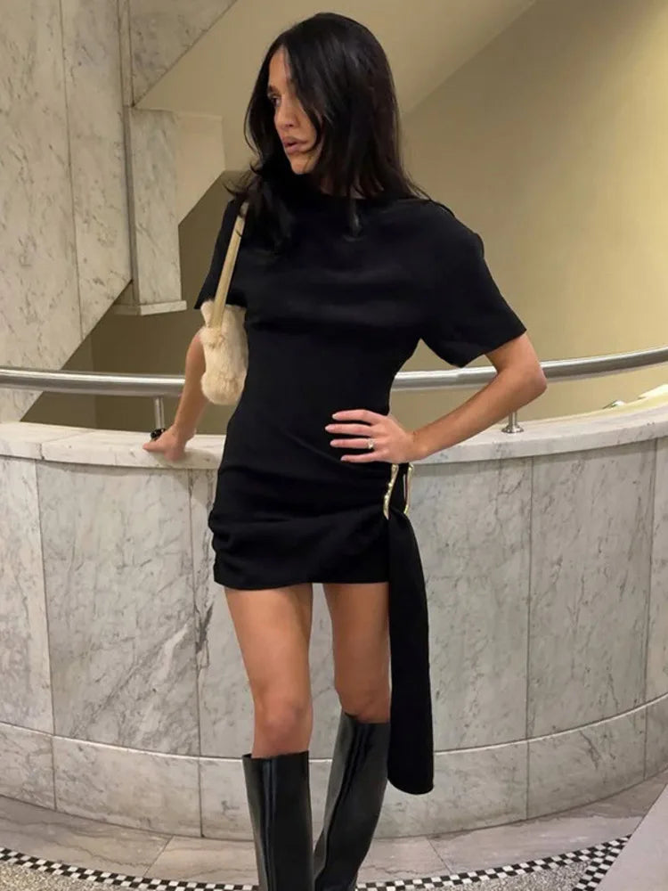 Mini dress with special design, buckle, and train decoration - Morgan