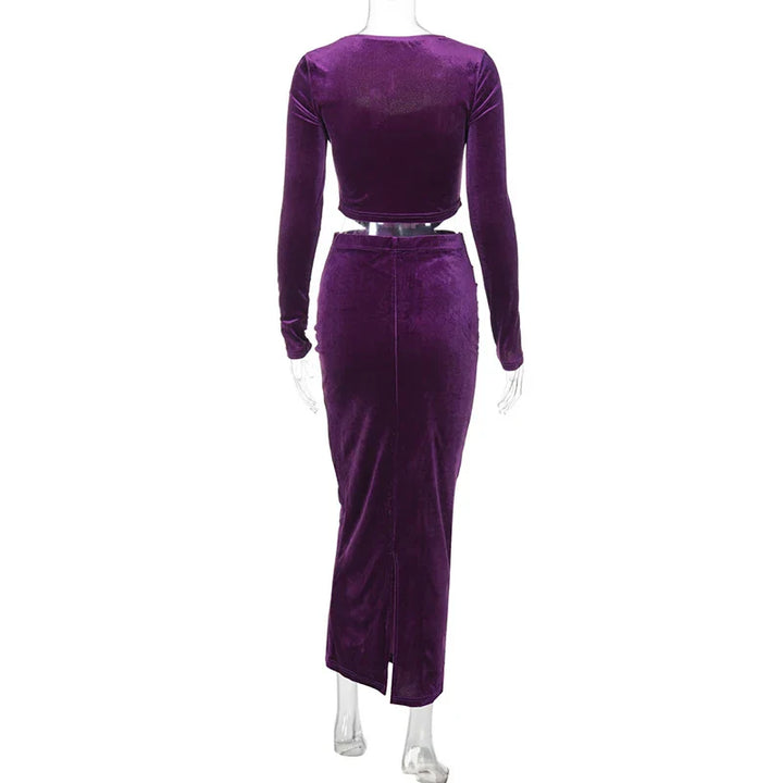 Velvet Two-Piece Set with Fitted Maxi Skirt and Top - Miranda